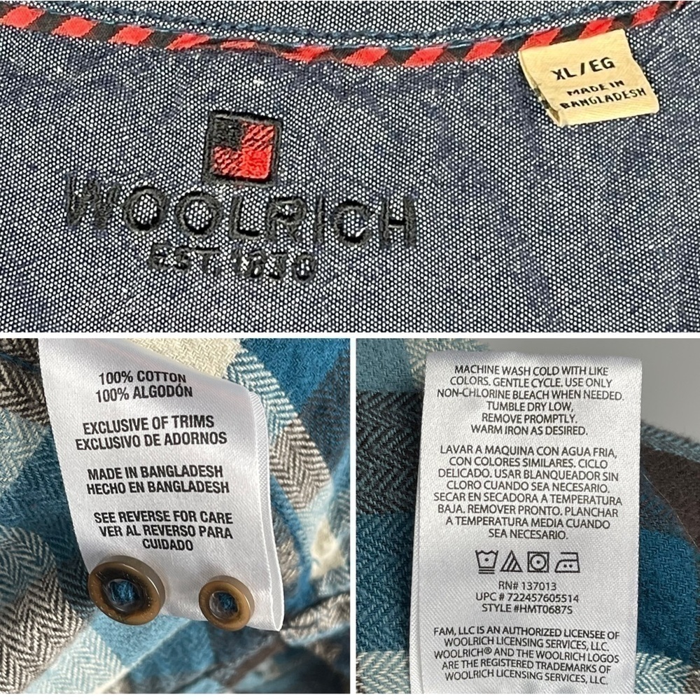 WOOLRICH ULTIMATE FLANNEL 100% COTTON PLAID CASUAL BUTTON DOWN SHIRT - Picture 16 of 16